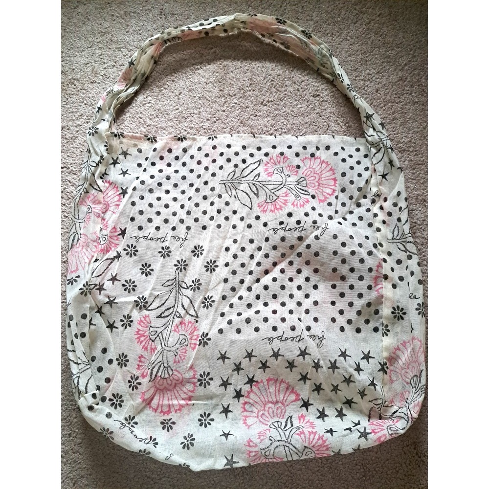 Free People Cotton Large Shopping Bag Tote 17 X 16 X 5.5 Inches